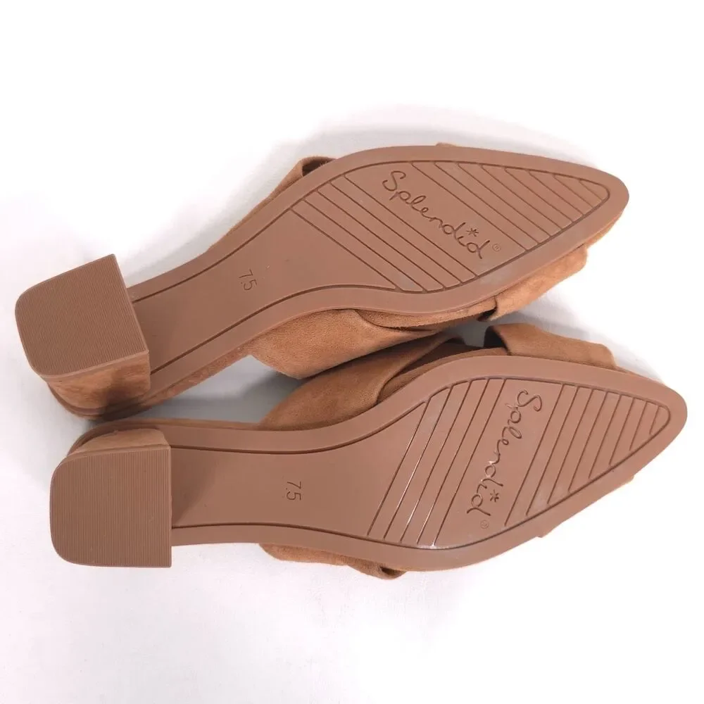 Splendid New Lanis GENUINE SUEDE LEATHER Mules 7.5 M Caramel Knot Heeled Pointed